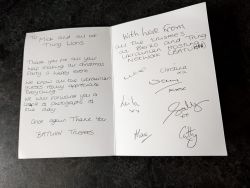 a thank you card from the organisers a thank you card from the organisers